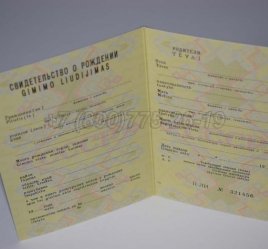 Свидетельство о Рождении 1991г Литовской ССР в Калуге